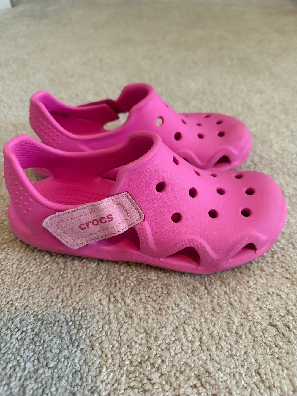 CROCS Kids Bright Pink Classic Clog with Heel Strap